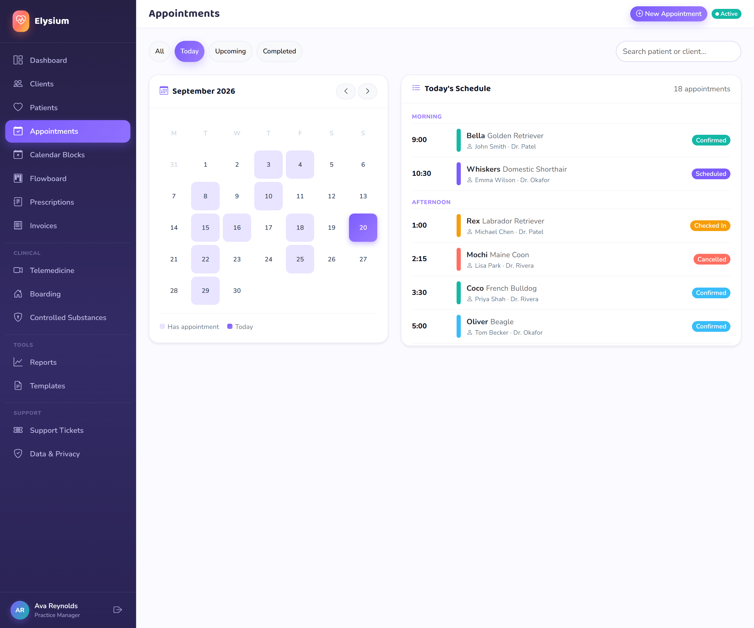 Elysium appointment calendar