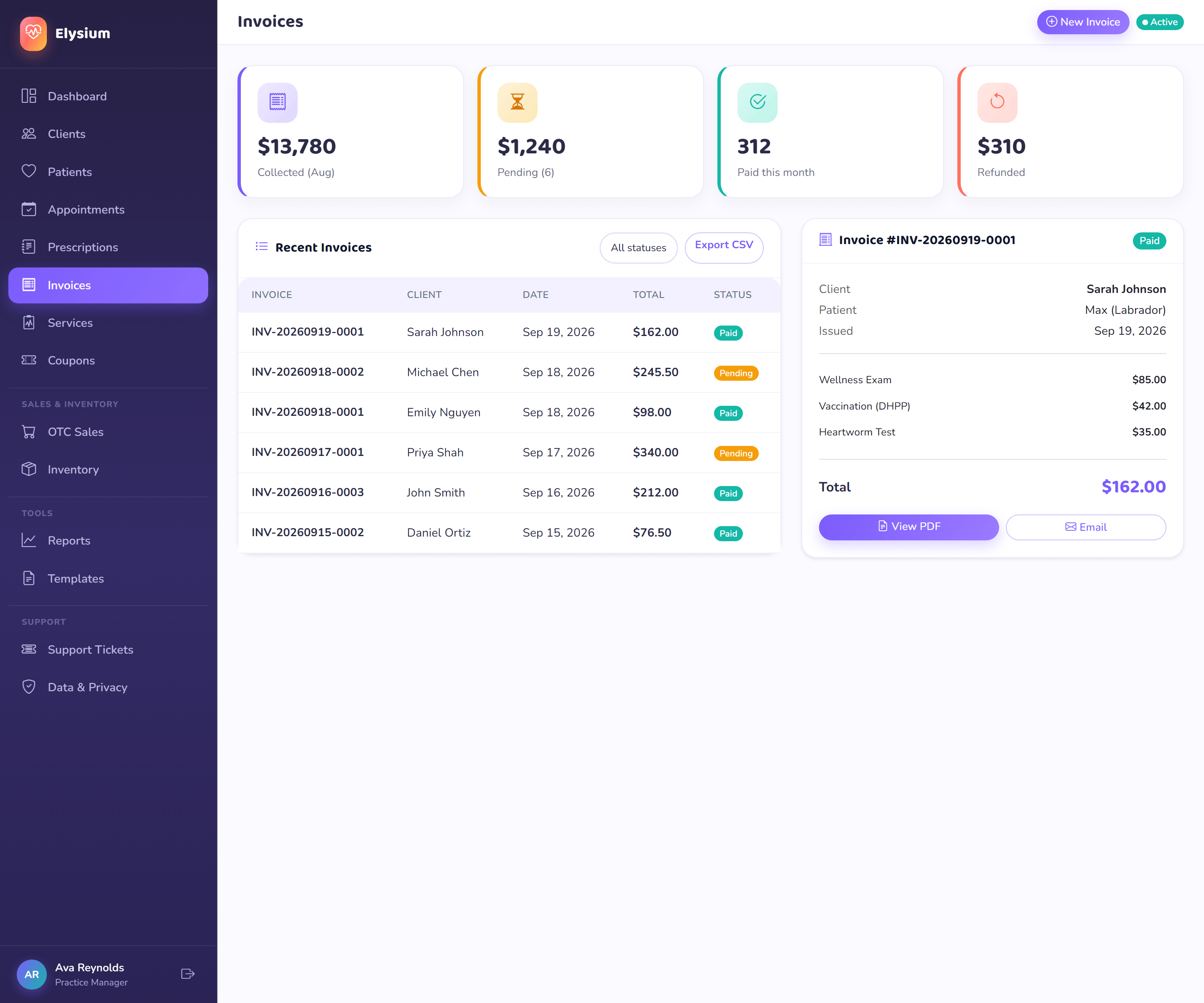 Elysium invoicing